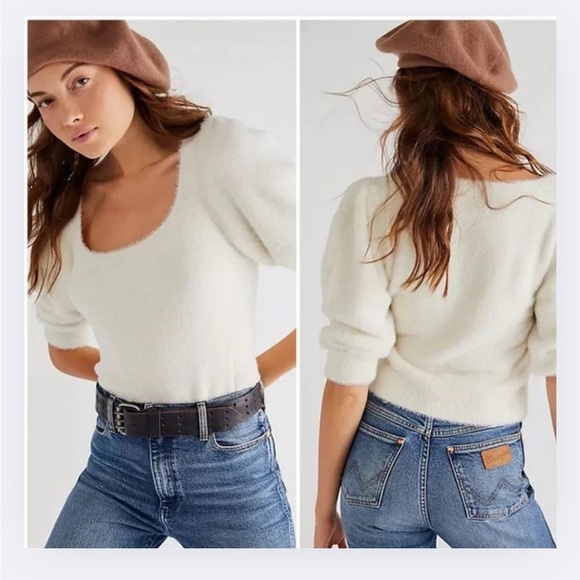 Free People “Moonbeam” Cropped Fuzzy Sweater – Ivory, Size M - Picture 1 of 8